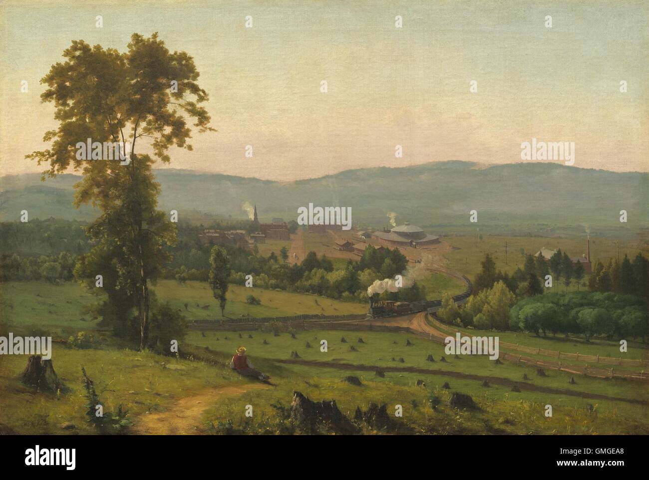 The Lackawanna Valley, by George Inness, 1856, American painting, oil on canvas. This painting was commissioned by the Delaware, Lackawanna, and Western Railroad. The roundhouse and city of Scranton are in the background (BSLOC 2016 5 86) Stock Photo