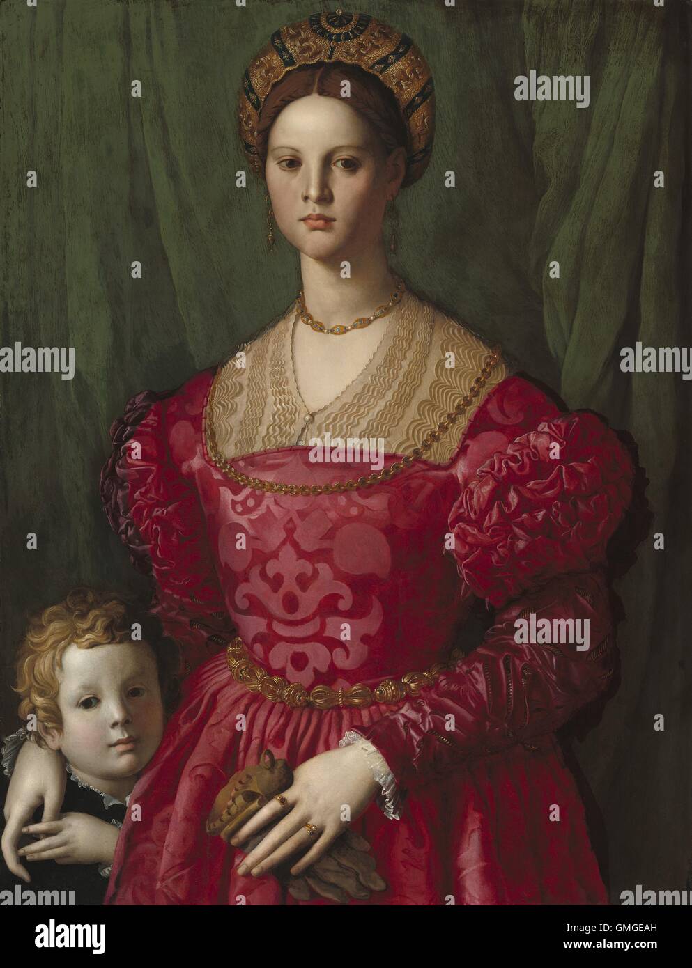 A Young Woman and Her Little Boy, by Agnolo Bronzino, c. 1540, Italian Renaissance painting, oil on canvas. A noblewoman of the Stock Photo