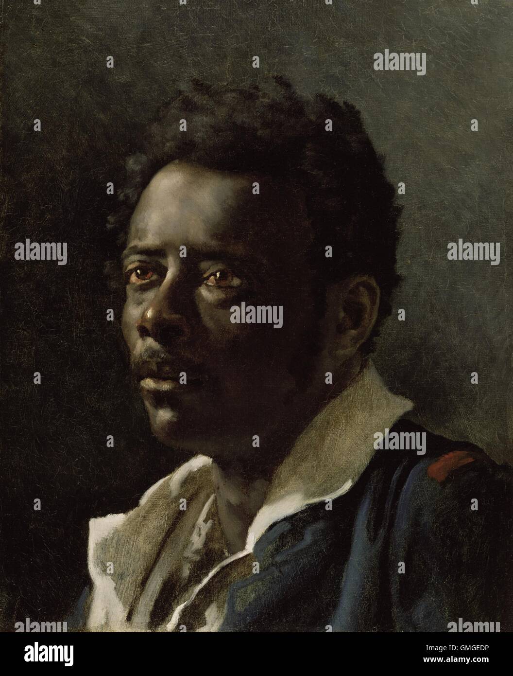 Study of a Model, by Theodore Gericault, 1818-19, French painting, oil on canvas. Portrait of an African man was a study for Gericault's most famous painting, 'The Raft of the Medusa', 1819. The sitter wears a shirt similar to those worn by the survivors (BSLOC 2016 6 127) Stock Photo