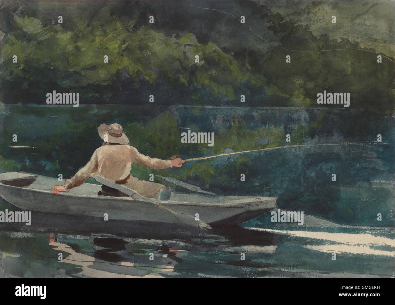 Casting, Number Two, by Winslow Homer, 1894, American painting, watercolor on paper. Homer's serene scene is still except for the whipped fishing line and reflections of boat's wake (BSLOC 2016 6 195) Stock Photo