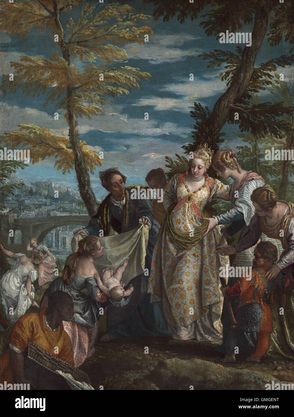 The Finding of Moses, by Veronese, 1570-75, Italian painting, oil on canvas. Pharaoh's daughter finding the baby Moses (BSLOC 2016 6 223) Stock Photo