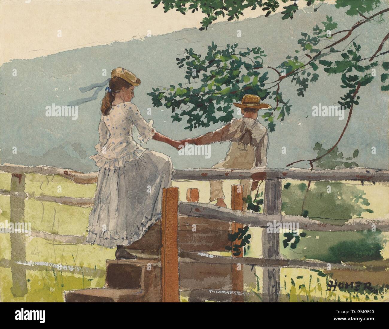 On the Stile, by Winslow Homer, 1878, American painting, watercolor ...