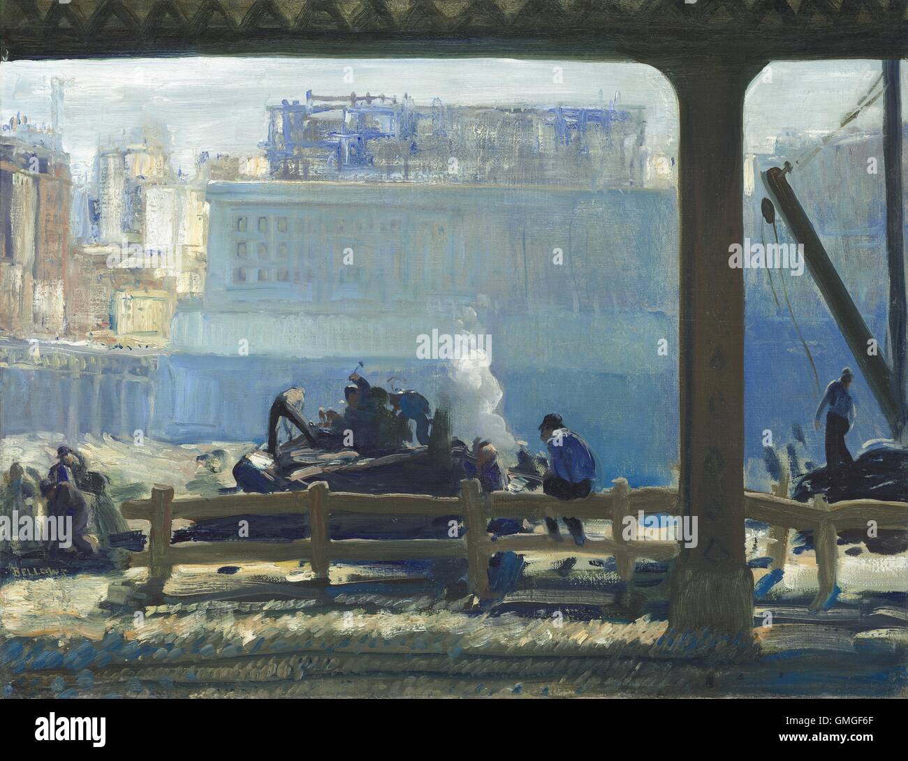 Blue Morning, by George Bellows, 1909, American painting, oil on canvas. The blue atmosphere veils the new Beaux-Arts facade of Stock Photo