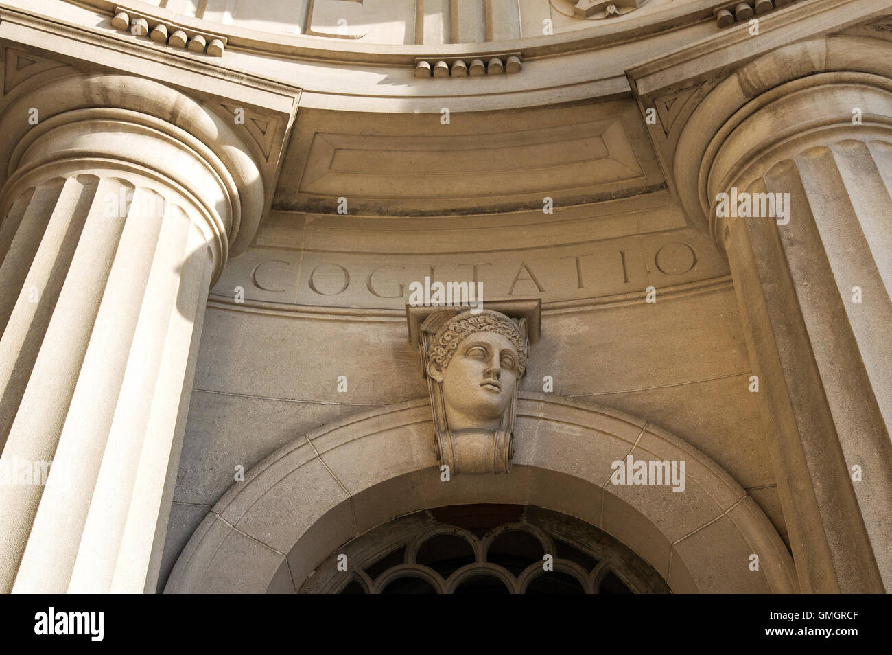 Classical bust under the Latin word 'Cogitatio' (thinking, thought) Stock Photo