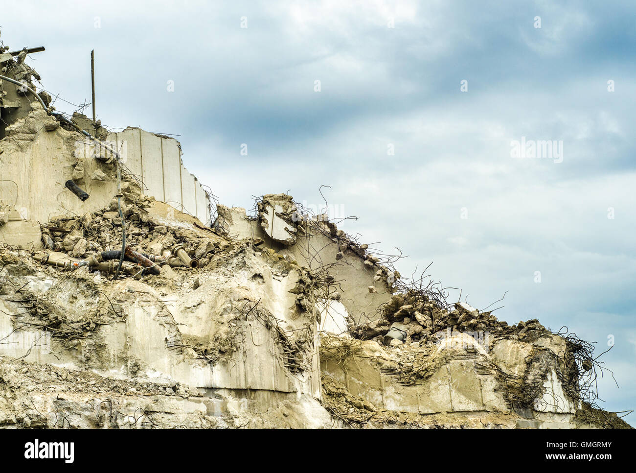 Demolished Or Collapsed Apartment Building Wall With Copy Space Stock Photo