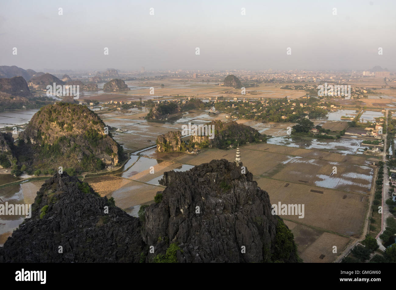 Amazing panorama view of the rice fields, limestone rocks and ...