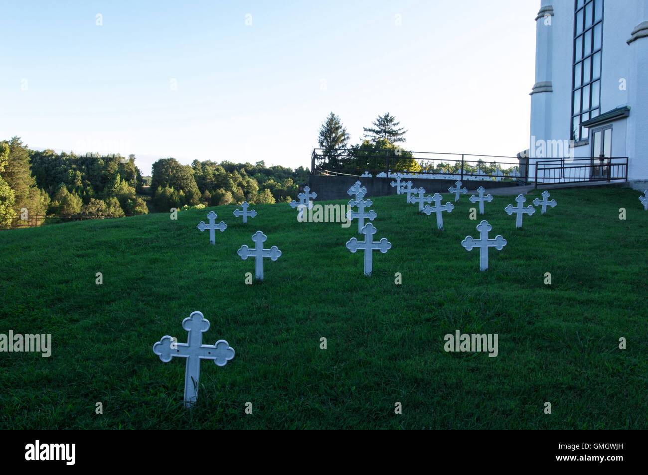 Crosses mark monks' graves at the Abbey of Gethsemani, a Trappist monastery in Kentucky Stock Photo