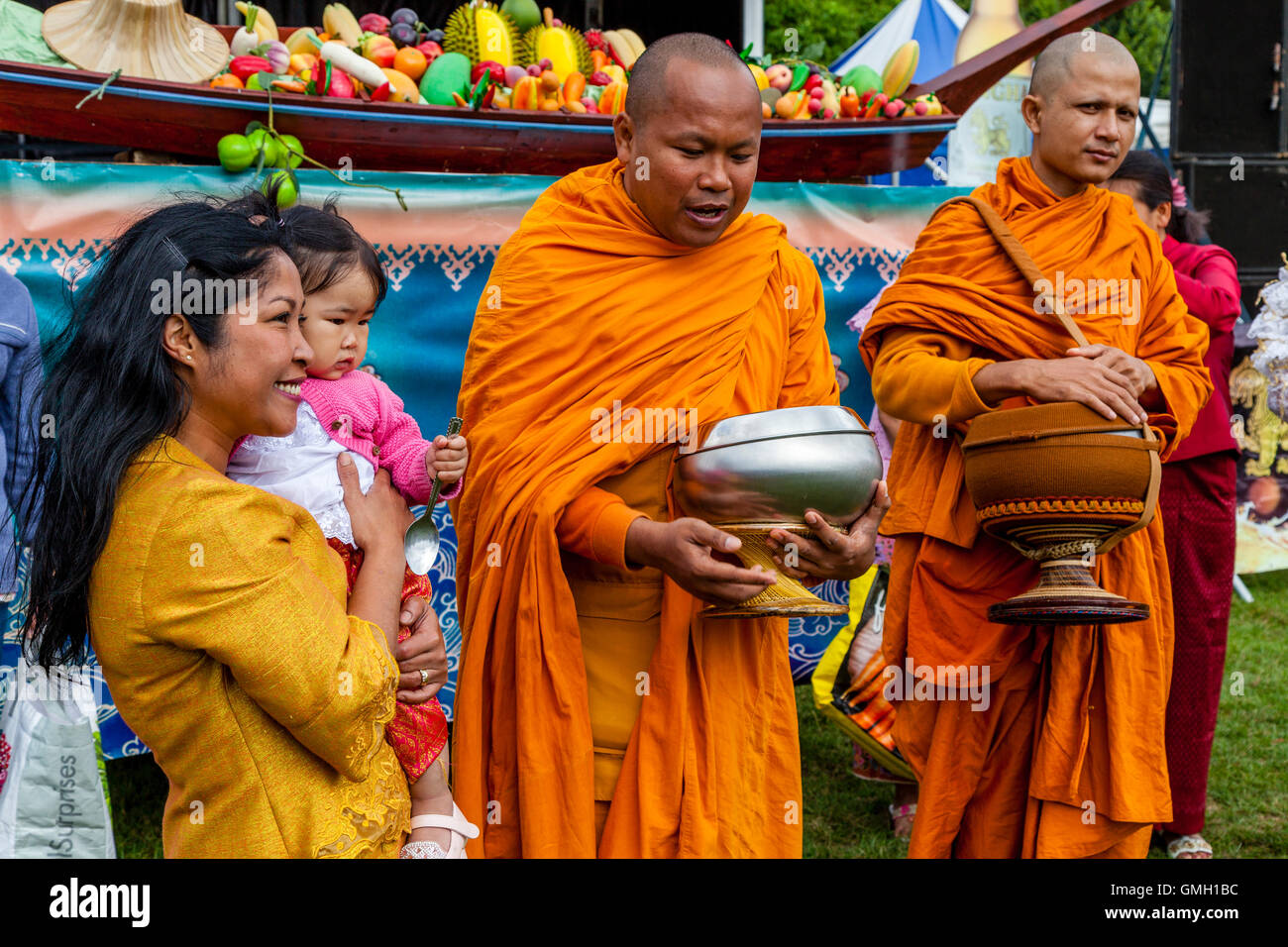 Thai Buddhist Monks Collecting Donated Food At The Brighton Thai