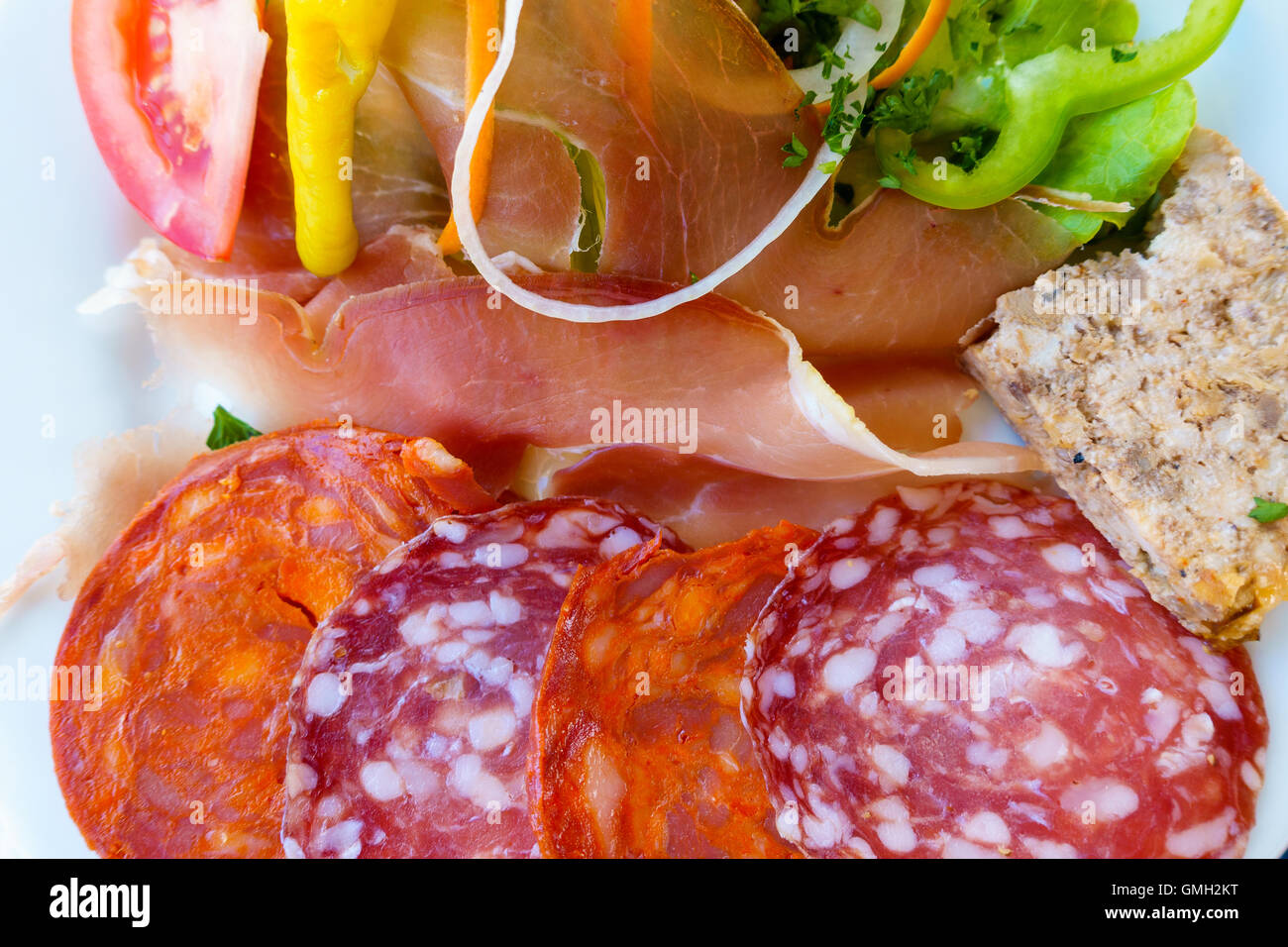 French charcuterie and salad plate Stock Photo