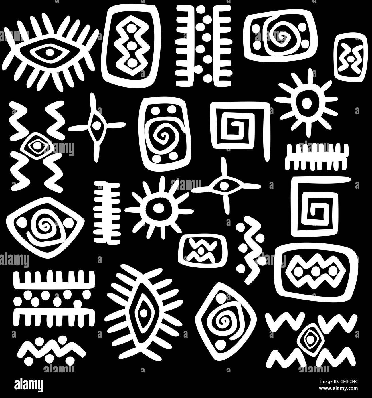 White African motifs set over black background Stock Photo - Alamy