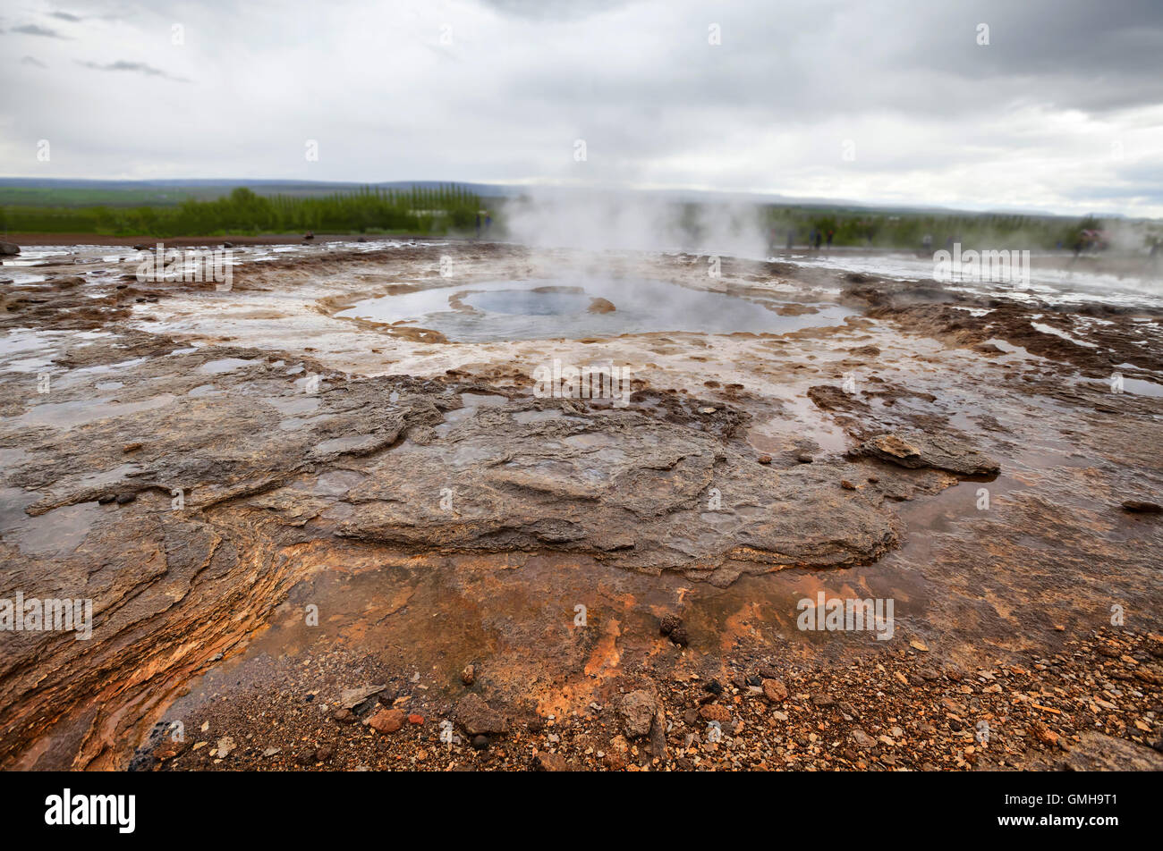 Mineral deposits near the geyser Strokkur, Iceland Stock Photo