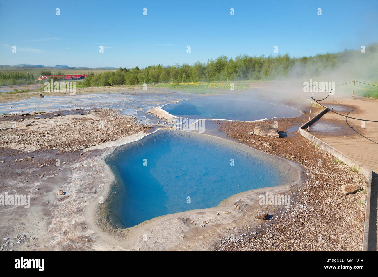 Mineral hot spring Blesi in Haukadalur geyser geothermal area, Iceland Stock Photo