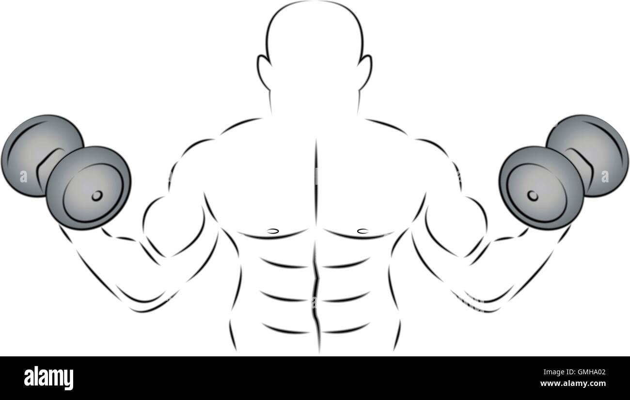 Athlete with two dumbbells, vector illustration. Stock Vector