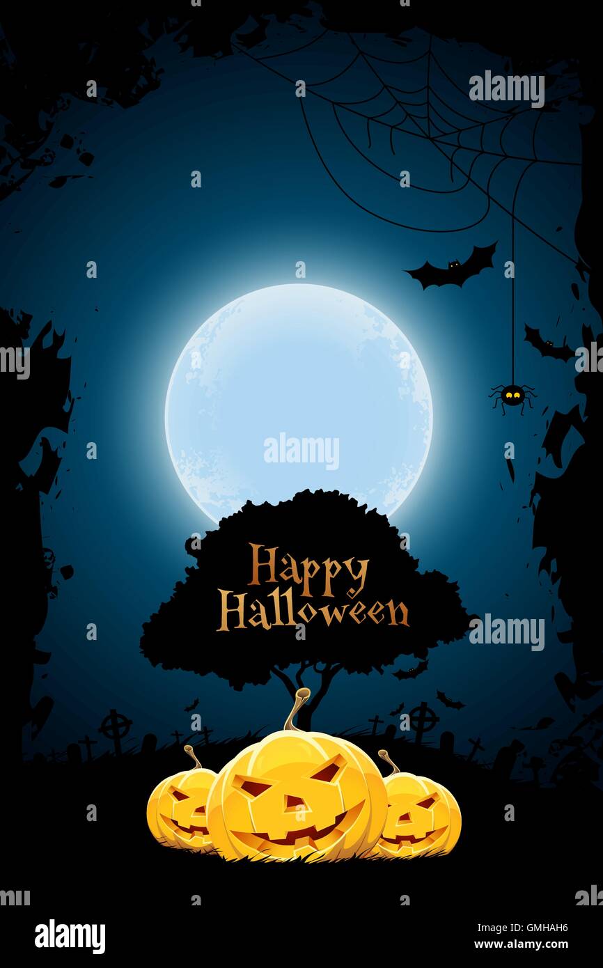 Halloween Background with Pumpkin and Tree Stock Vector Image & Art - Alamy