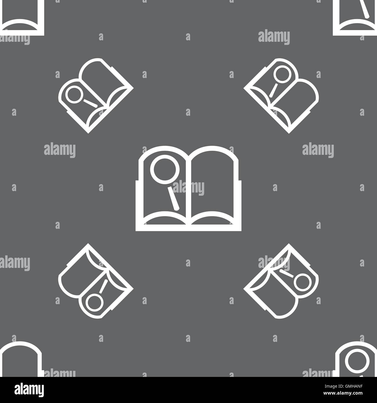 Book sign icon. Open book symbol. Seamless pattern on a gray background ...