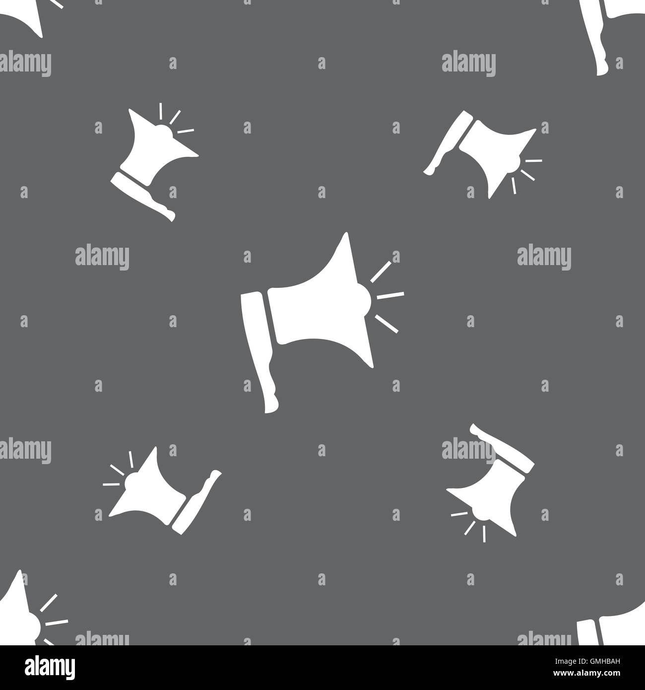 Megaphone soon icon. Loudspeaker symbol. Seamless pattern on a gray ...