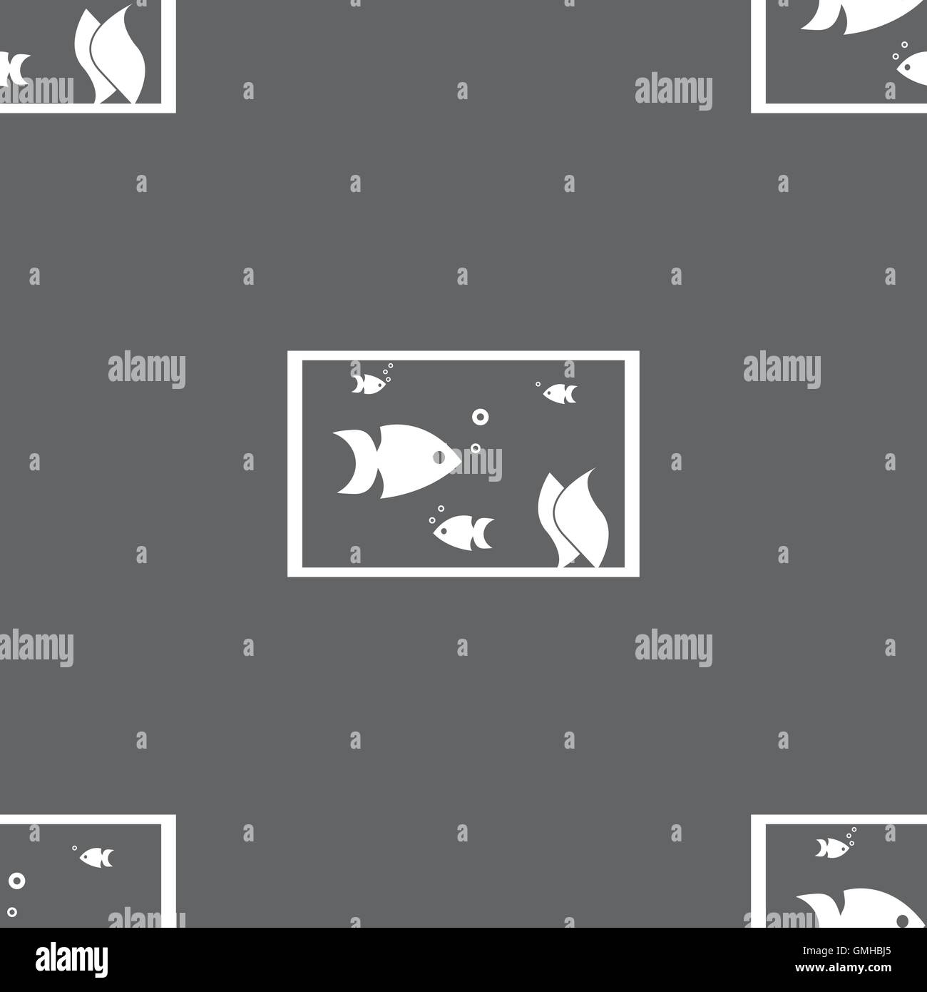Aquarium, Fish in water icon sign. Seamless pattern on a gray ...