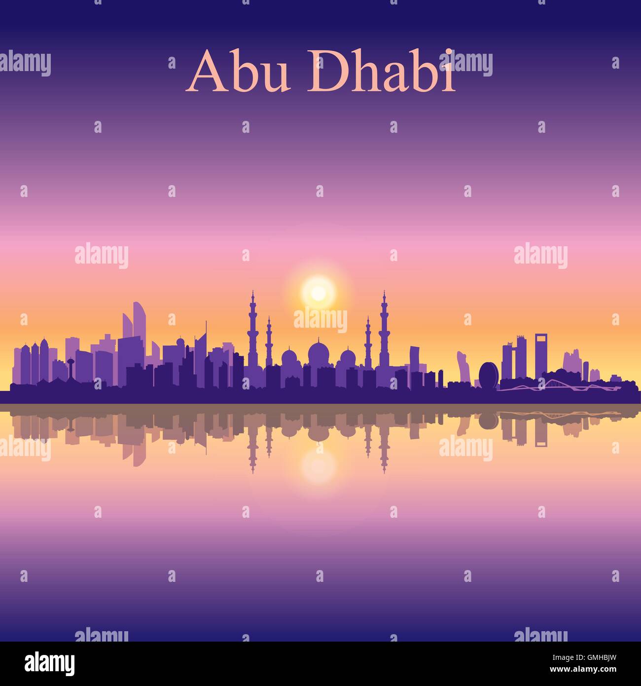 Abu Dhabi skyline silhouette background with a Grand Mosque Stock Vector