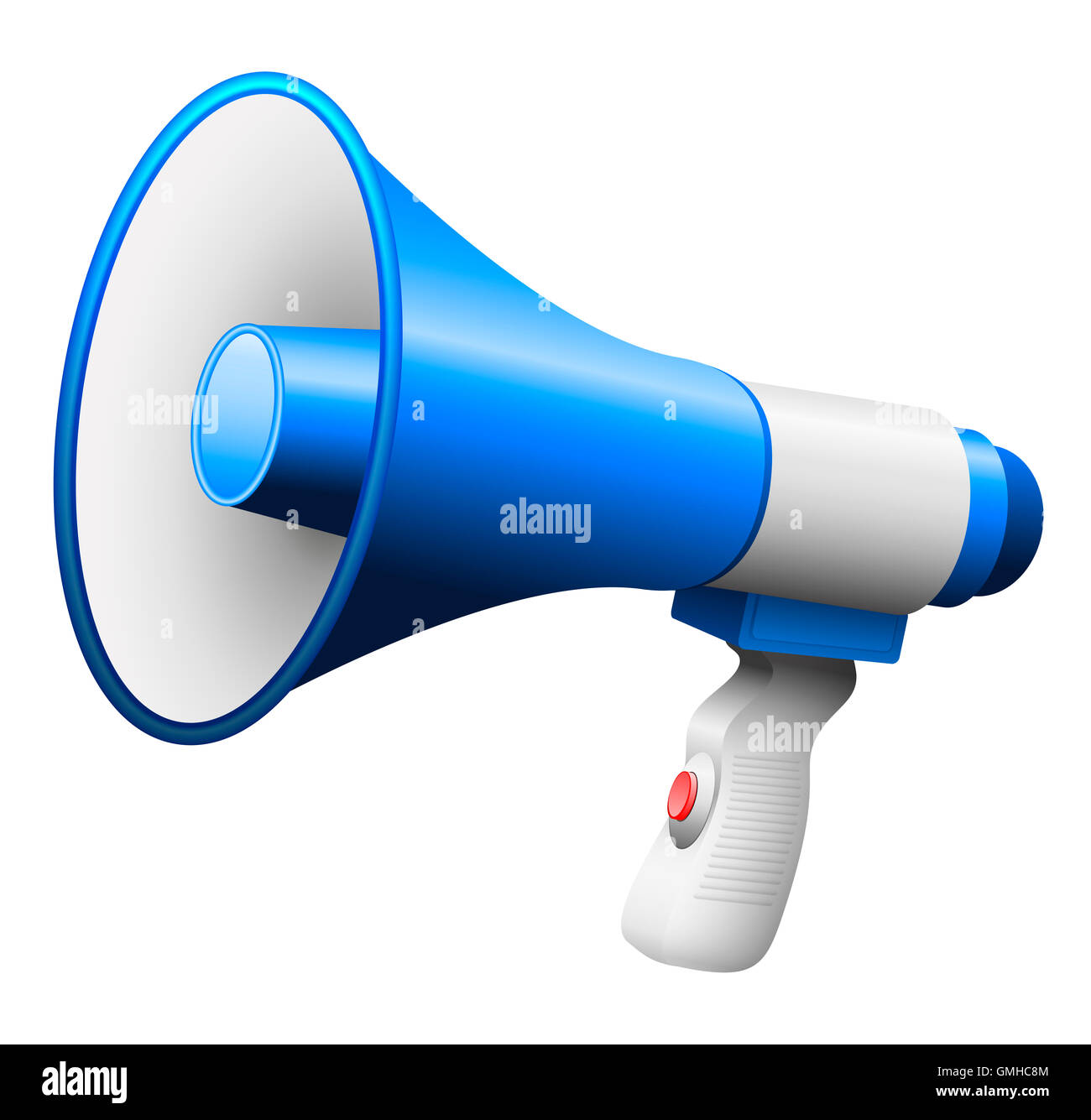 Megaphone or bullhorn with handle and button. Stock Photo