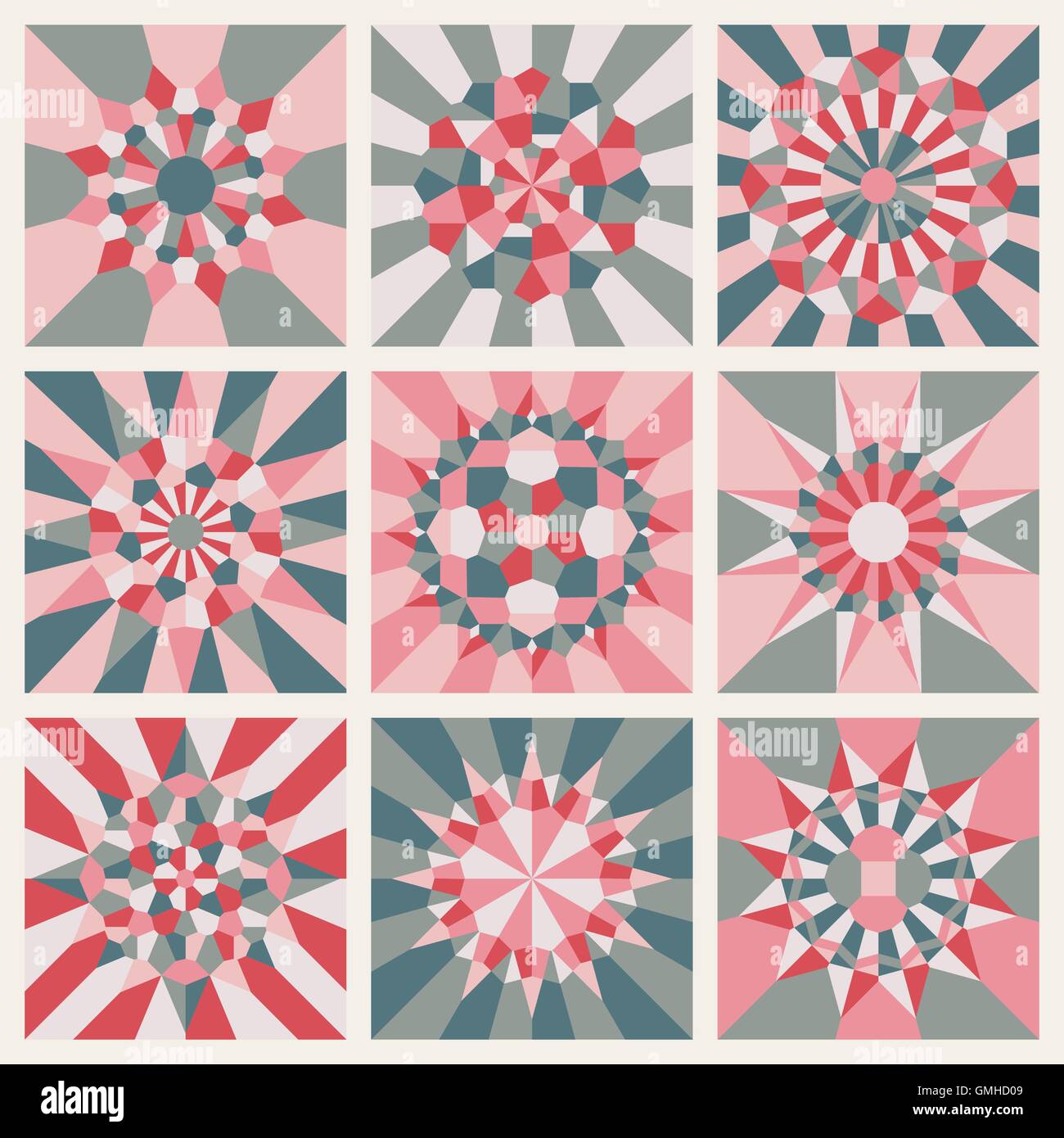 Set of Nine Vector Symmetrical Mandala Ornament Pattern Stock Vector ...
