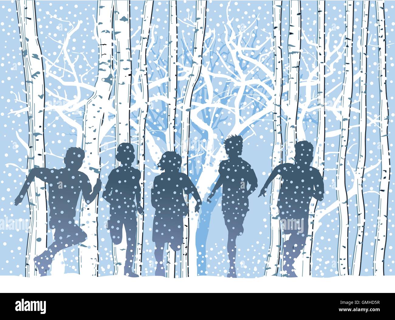 Children in the winter forest Stock Vector