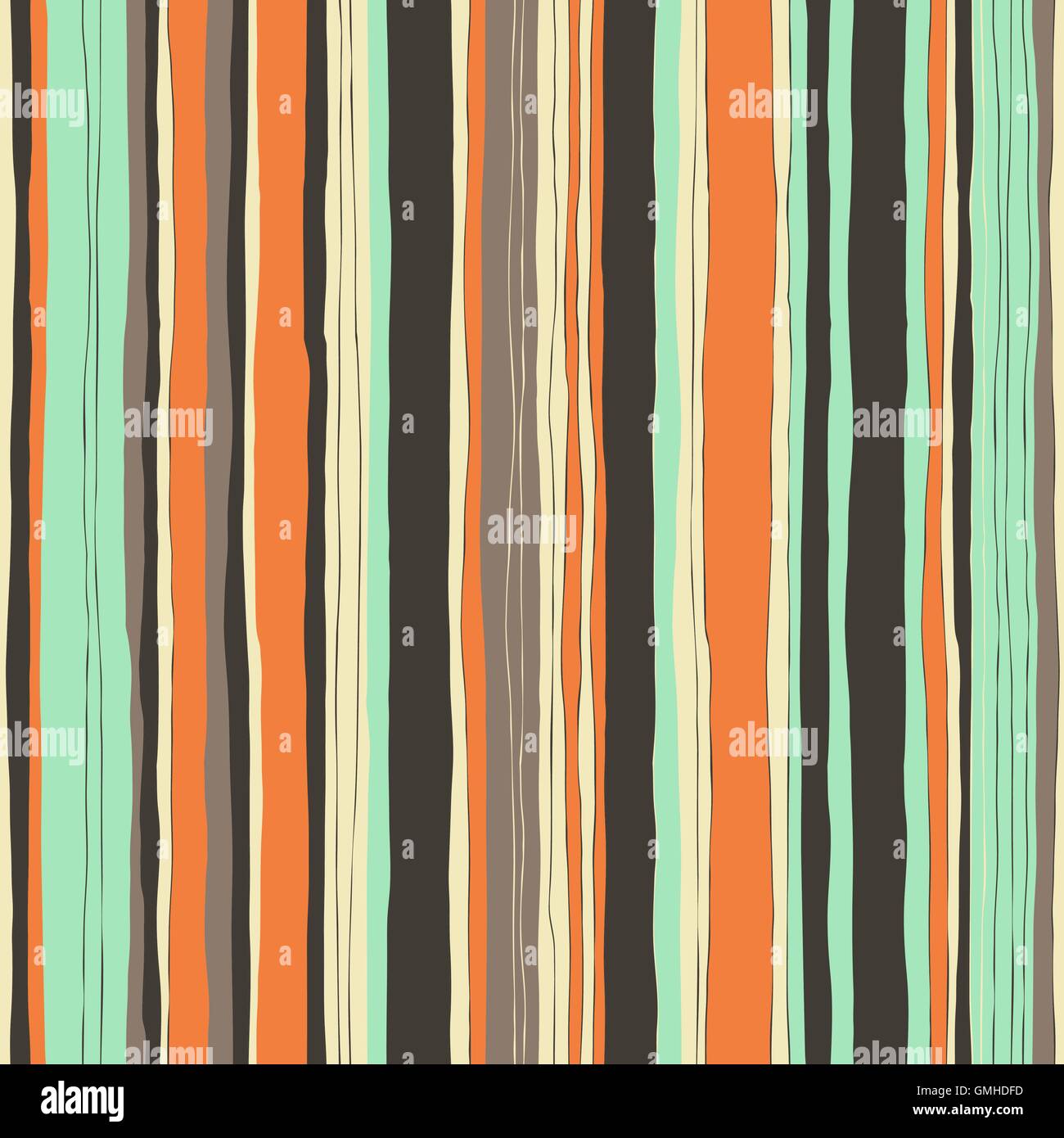 Abstract retro colors stripes pattern. Seamless hand-drawn lines Stock Vector