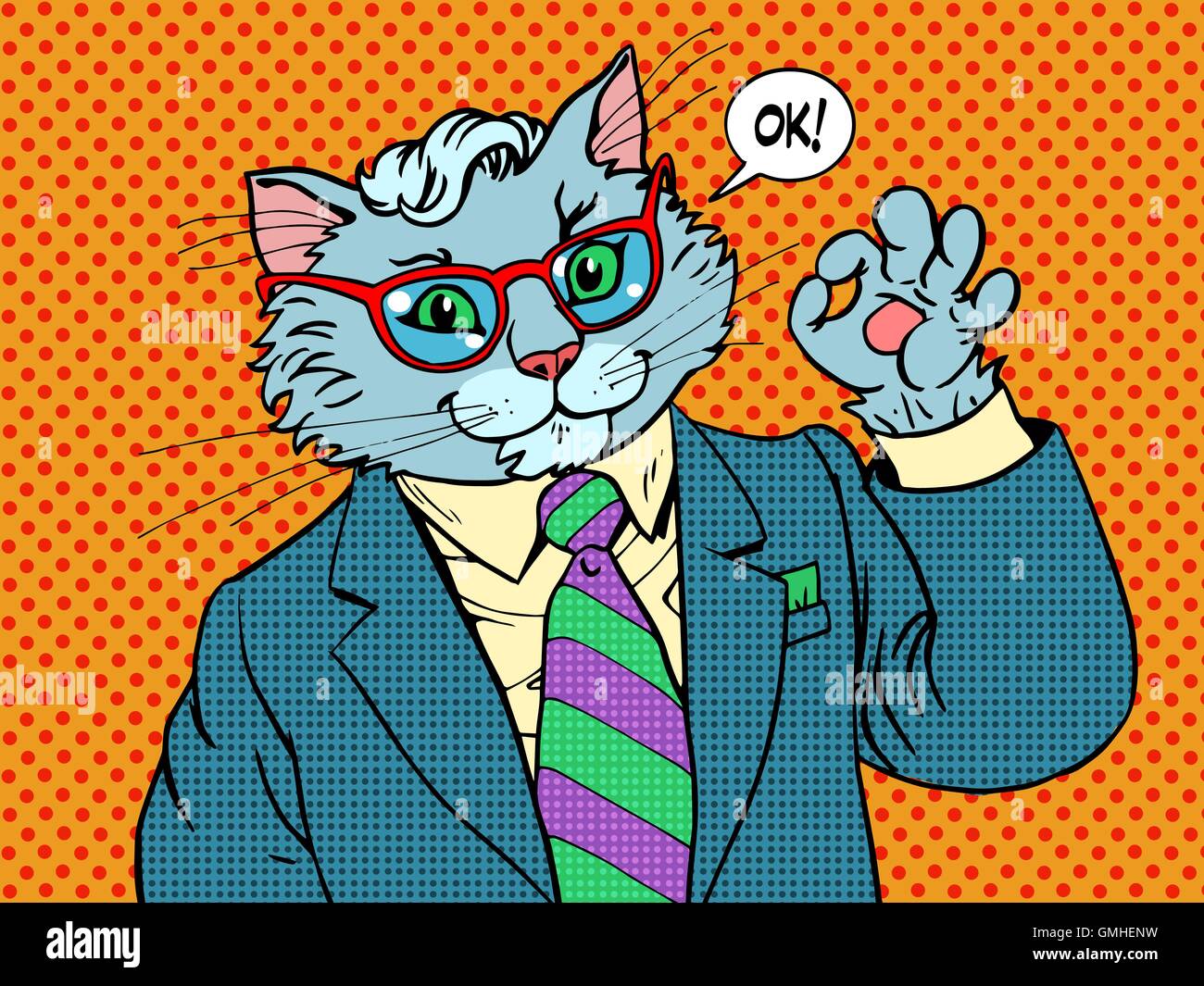 Cat businessman OK gesture Stock Vector