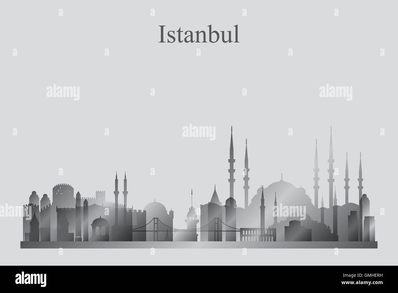 Istanbul city skyline silhouette in grayscale Stock Vector