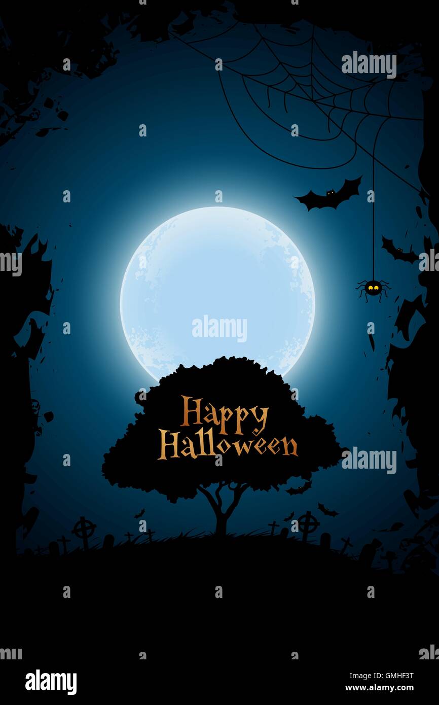 Halloween Background with Graveyard and Tree Stock Vector Image & Art