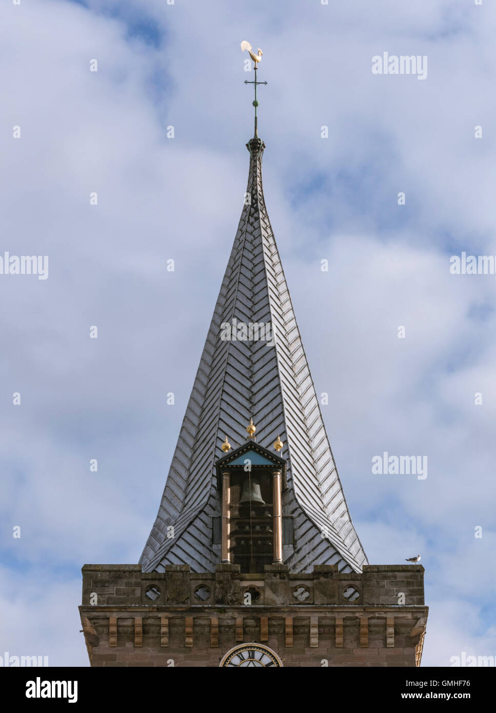 St John's Kirk clock tower and leaded spire with carillon bells,Perth,Perthshire, Scotland,UK, Stock Photo