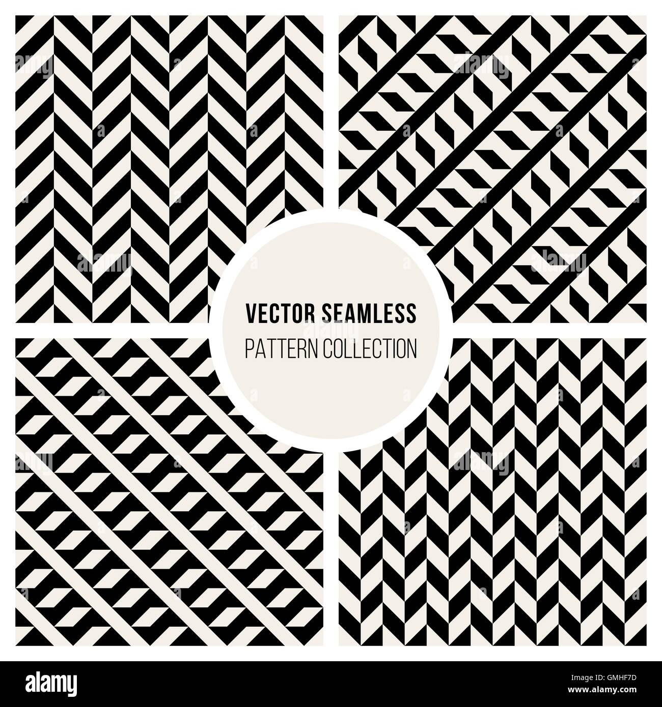 Vector Seamless Black And White Geometric Pattern Collection Stock ...