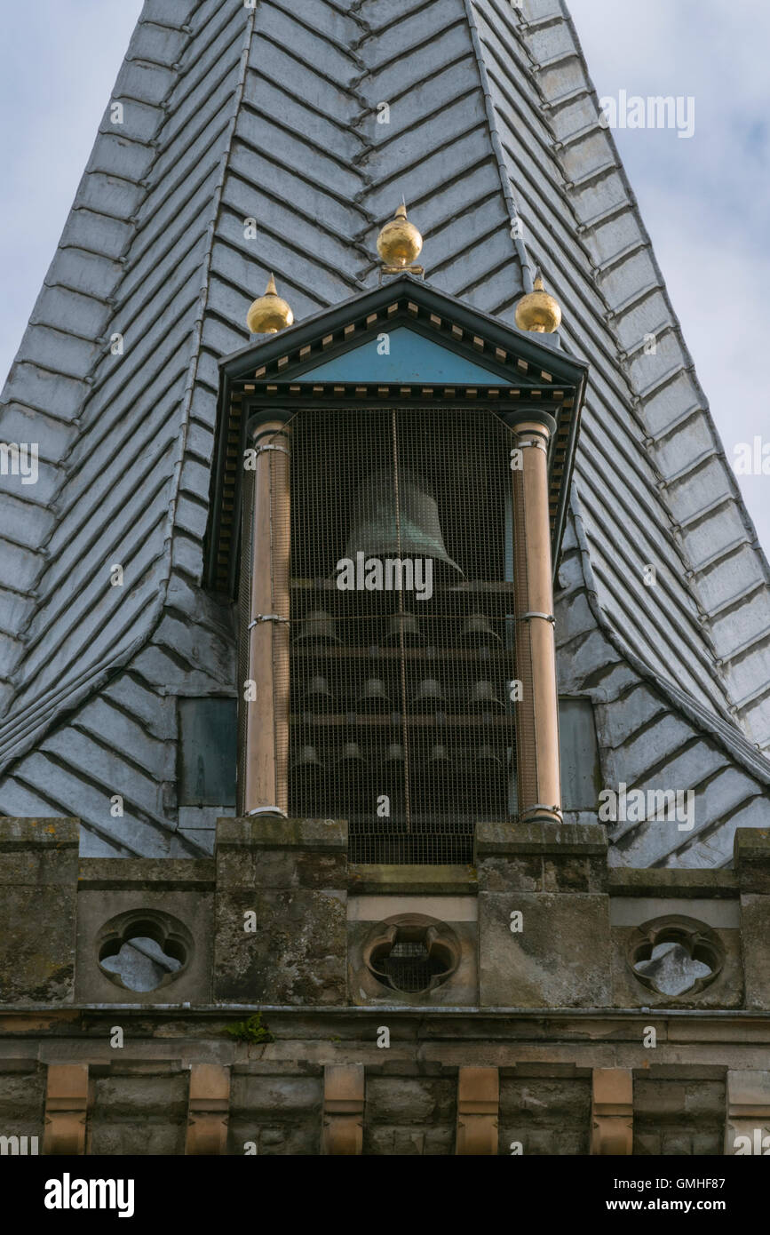 St John's Kirk clock tower and leaded spire with carillon bells,Perth,Perthshire, Scotland,UK, Stock Photo