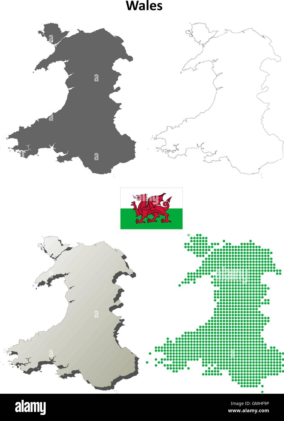 Wales outline map set Stock Vector