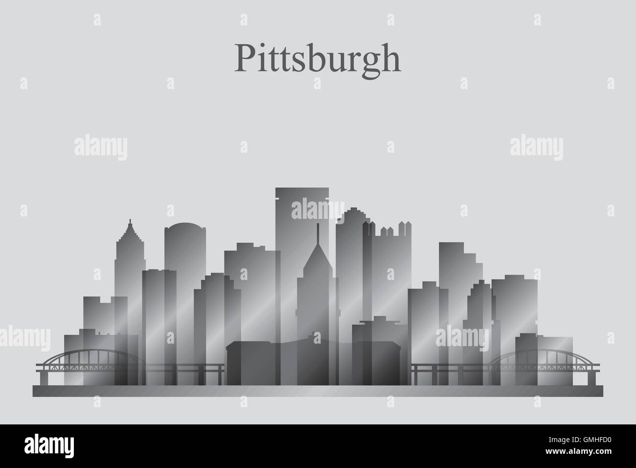 Pittsburgh city skyline silhouette in grayscale Stock Vector