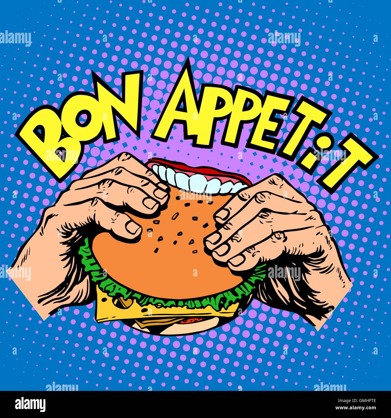 Bon appetit Burger sandwich is delicious fast food Stock Vector