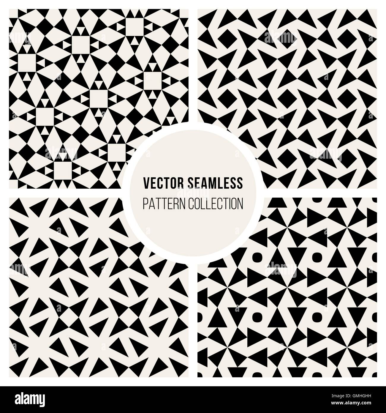 Vector Seamless Black and White Geometric Pattern Collection Stock ...