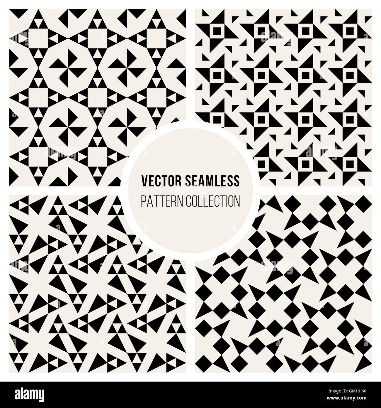 Vector Seamless Black and White Geometric Pattern Set Stock Vector