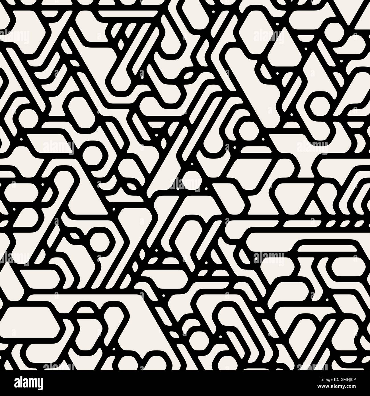 Vector Seamless Black And White Futuristic Techno Alien Pattern Stock ...