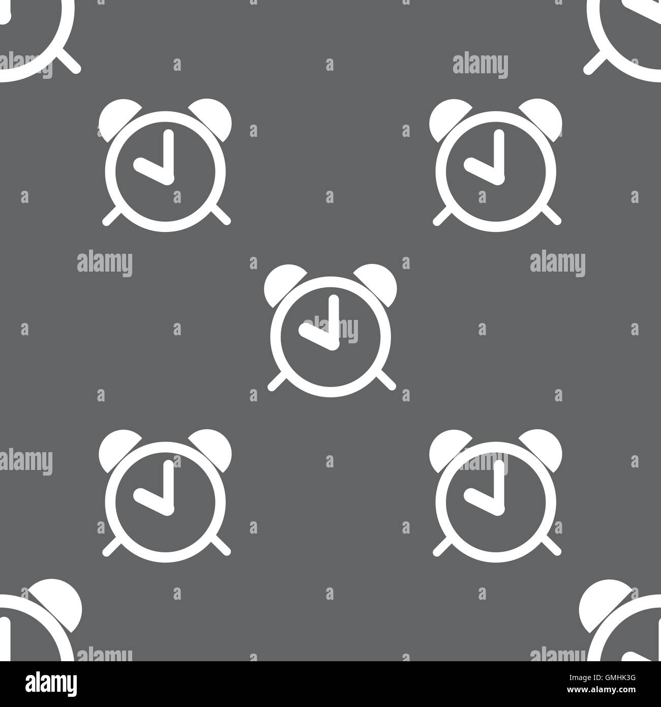 Alarm clock sign icon. Wake up alarm symbol. Seamless pattern on a gray ...