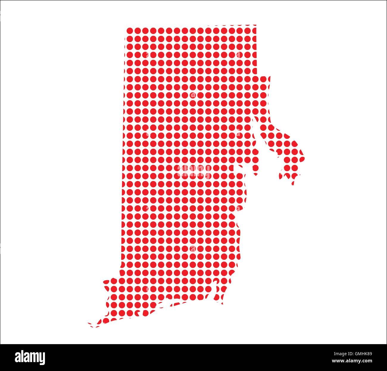 Red Dot Map of Rhode Island Stock Vector