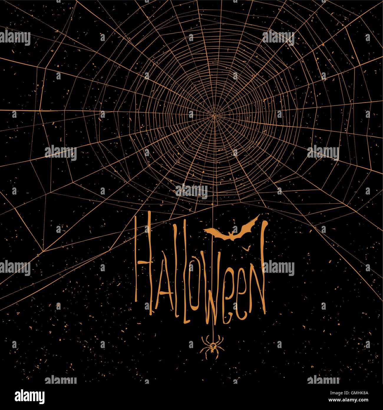Halloween themed background with spider web and text Stock Vector