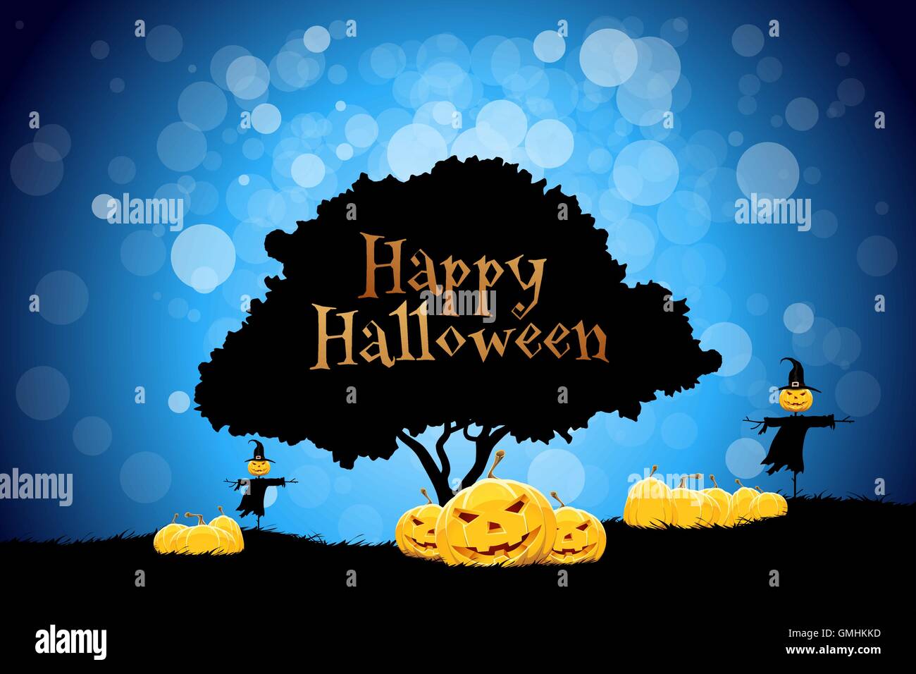 Halloween Background with Pumpkin and Scarecrow Stock Vector Image ...