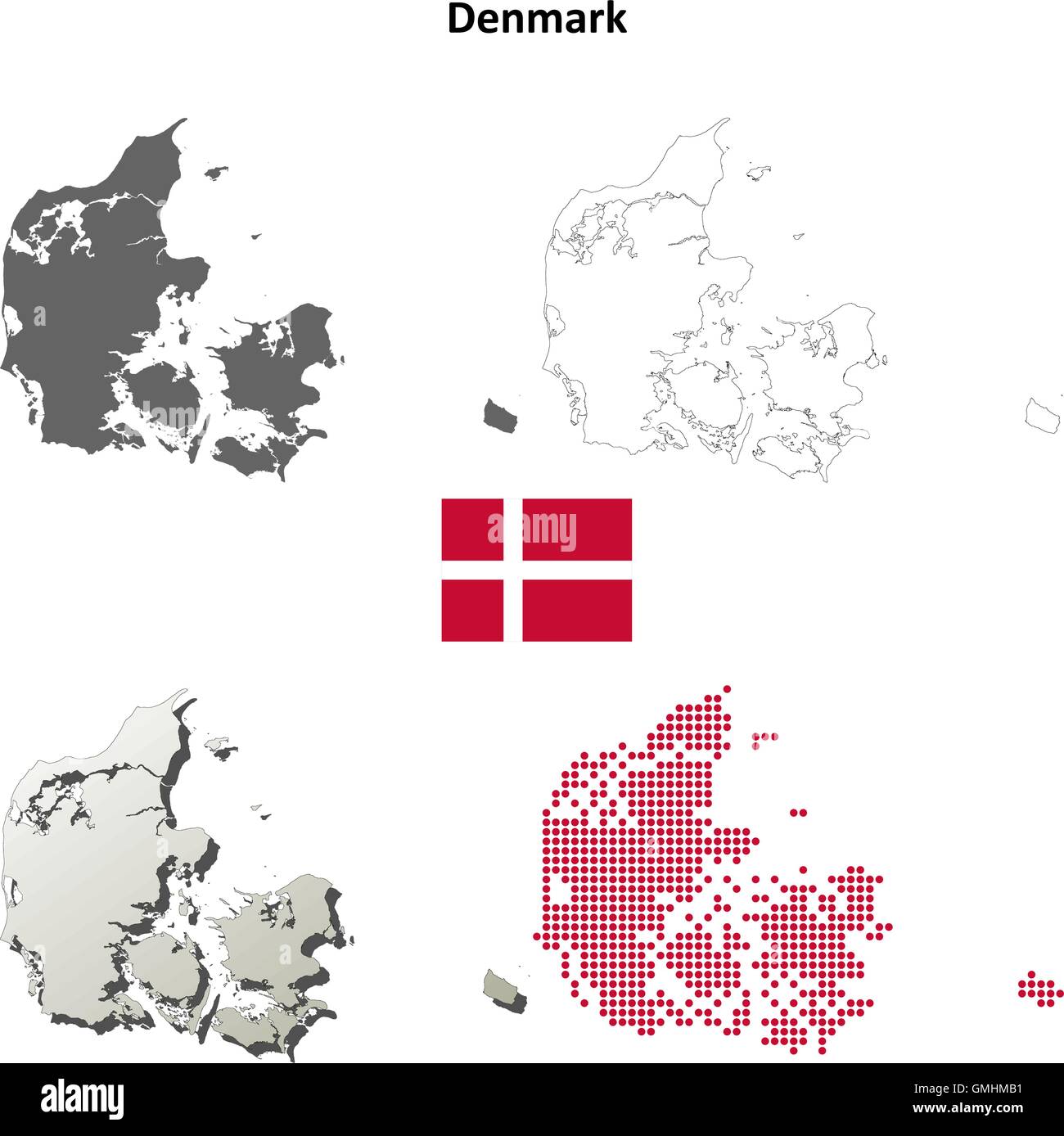 Denmark outline map set Stock Vector