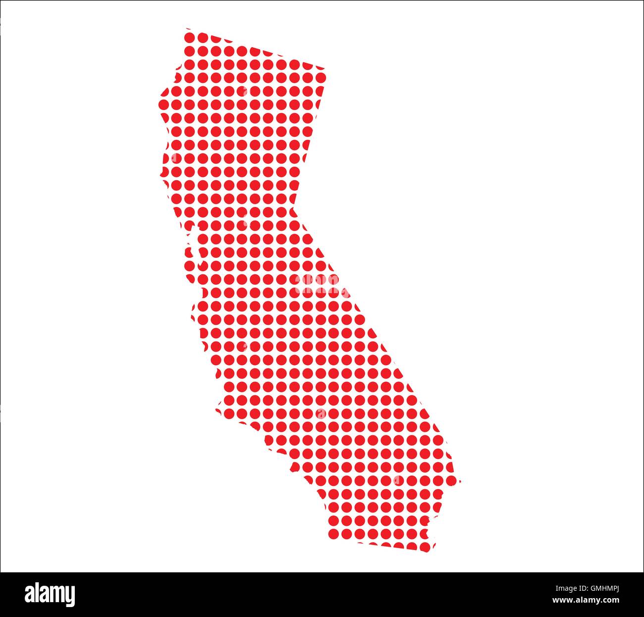 Red Dot Map of California; Stock Vector