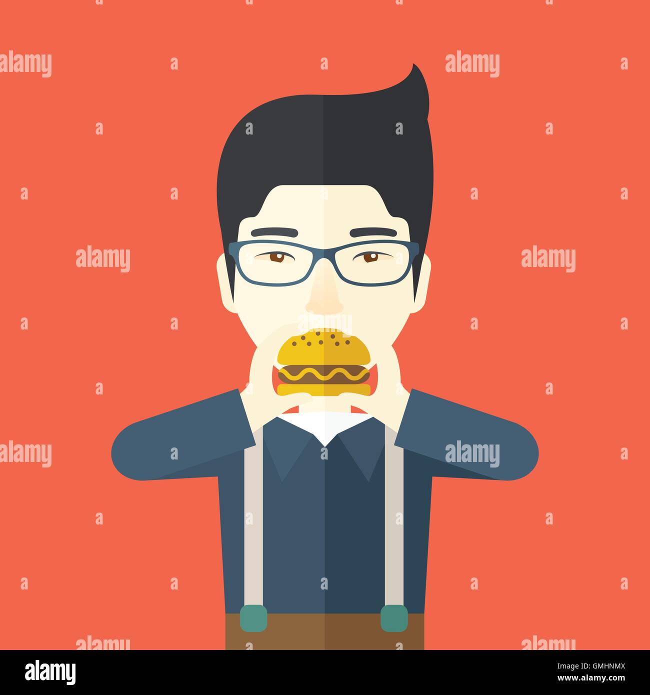 Man eating hamburger. Stock Vector