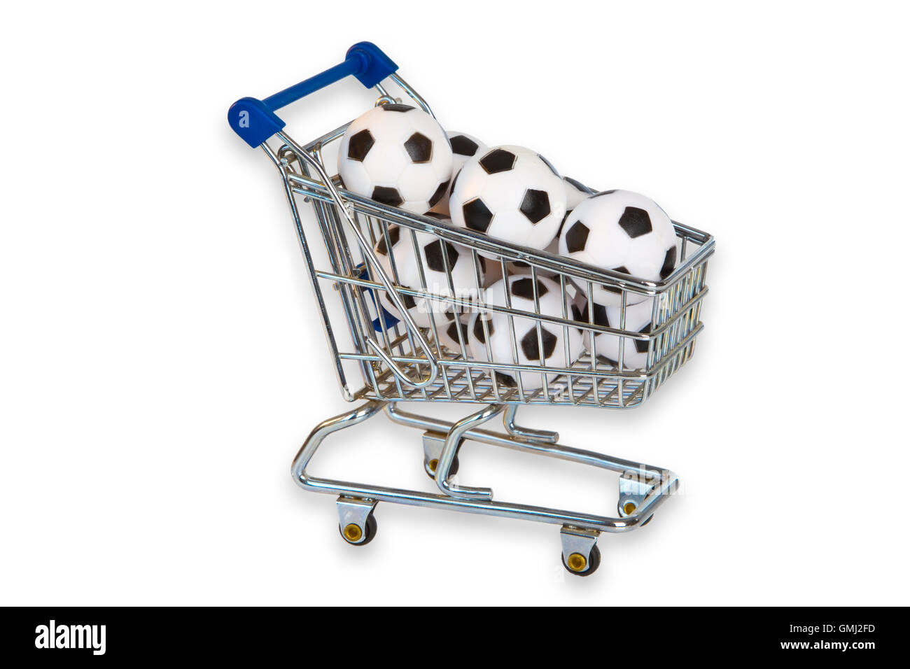 Toy Shopping Trolley with soccer balls isolated on white background