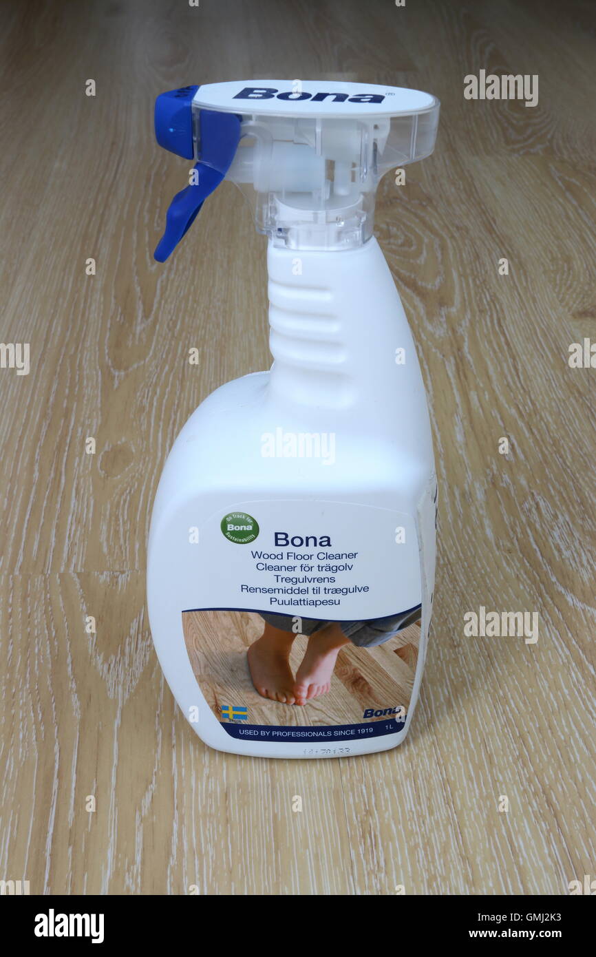 Bona - cleaning spray for  wooden floor made in Sweden Stock Photo