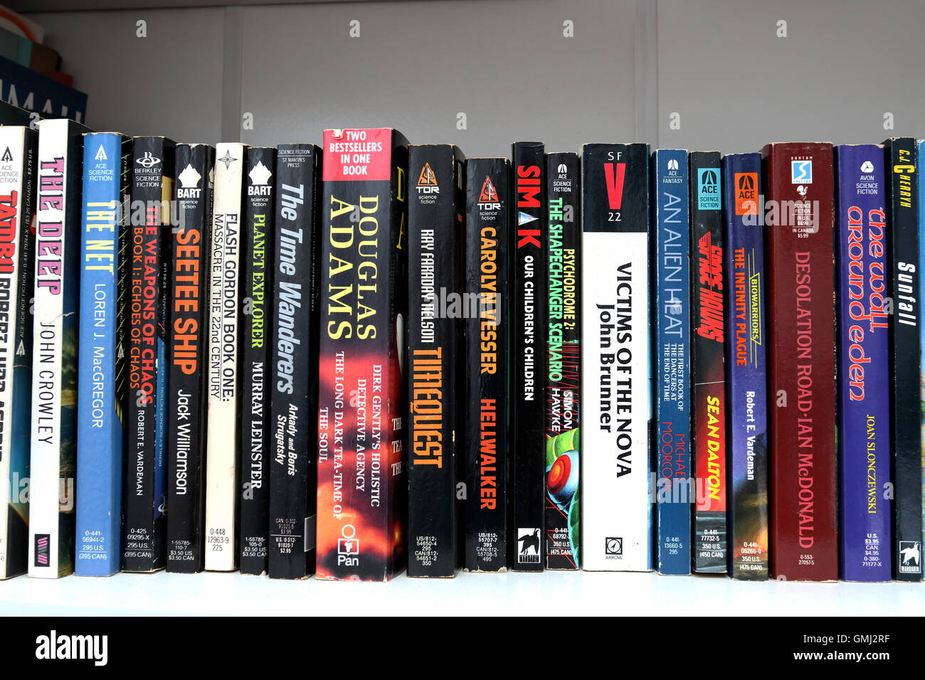 Science Fiction and Fantasy books on book shelf Stock Photo