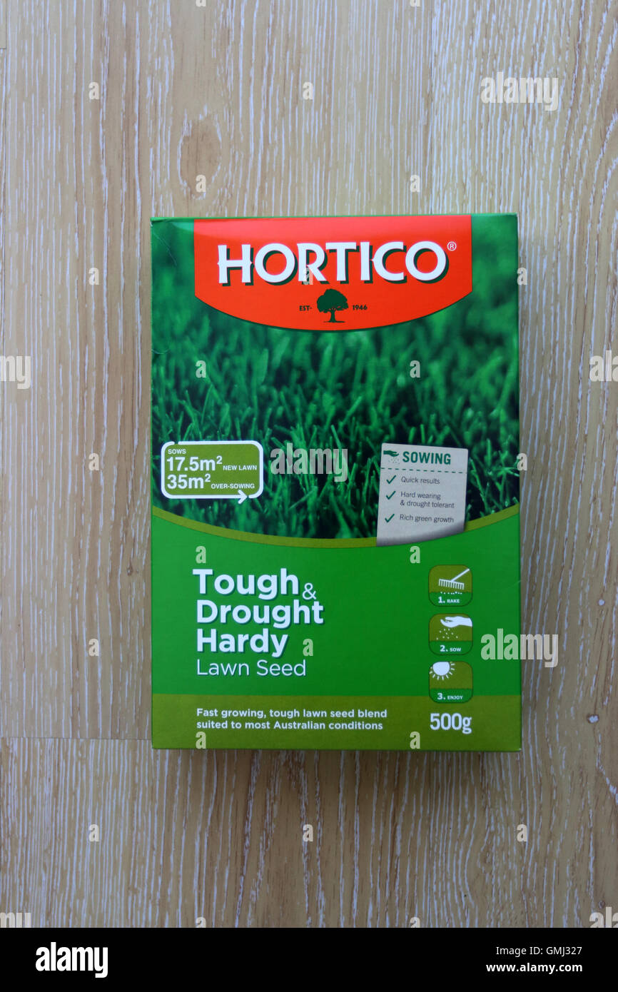 Hortico grass seeds in a box Stock Photo