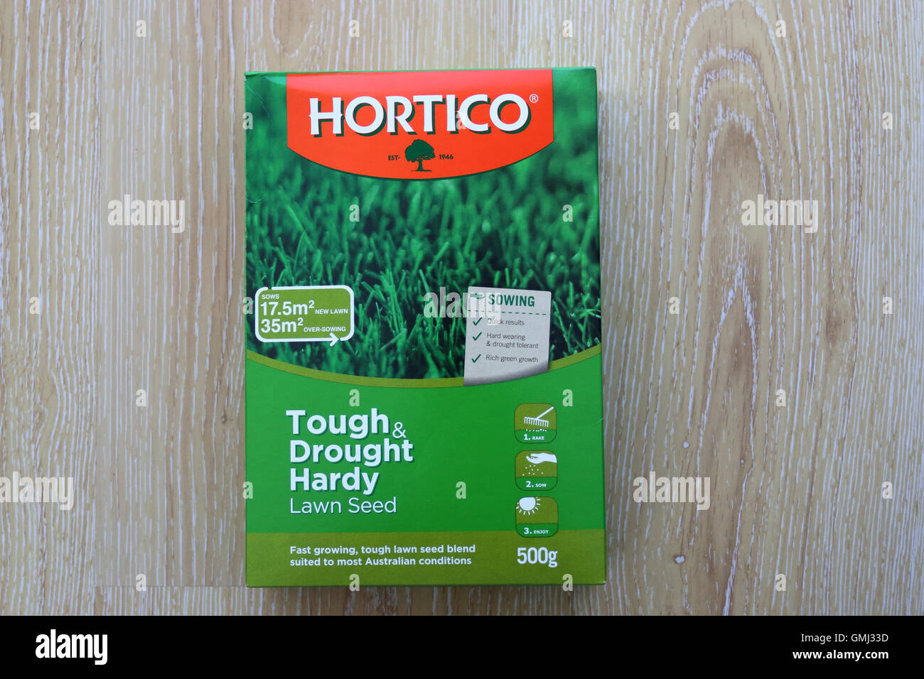Hortico grass seeds in a box Stock Photo